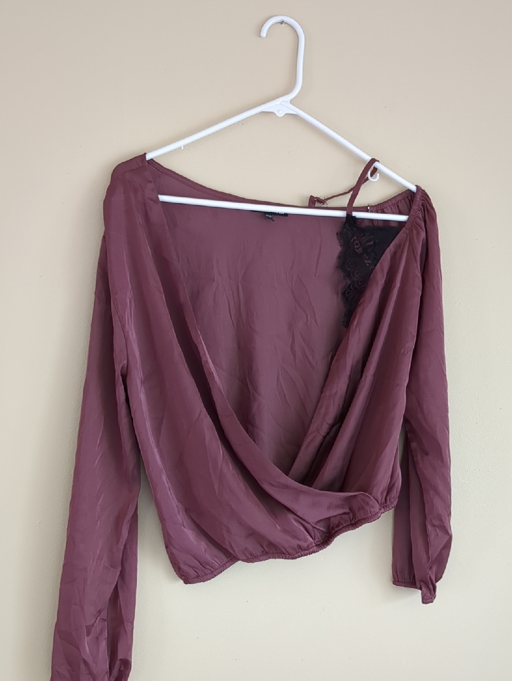 Medium Fashion Nova Shirt Top Lace Faux Wrap